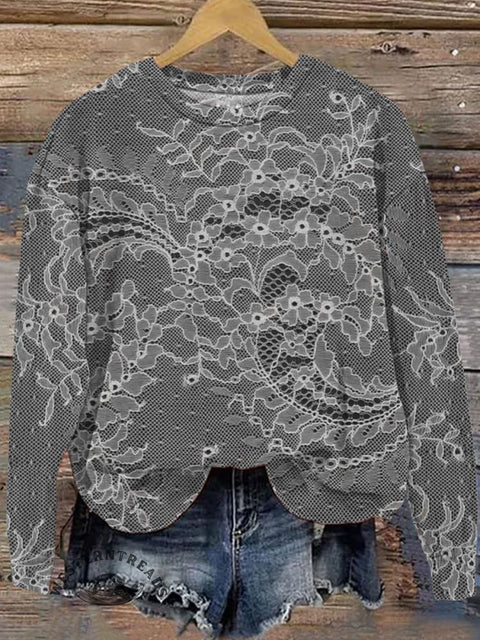 Lace Flowers Art Print Casual Sweatshirt
