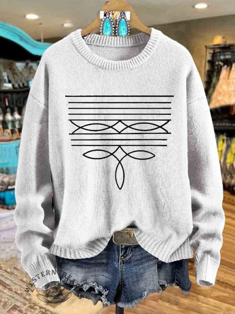 Boot Stitch Print Knit Pullover Sweater