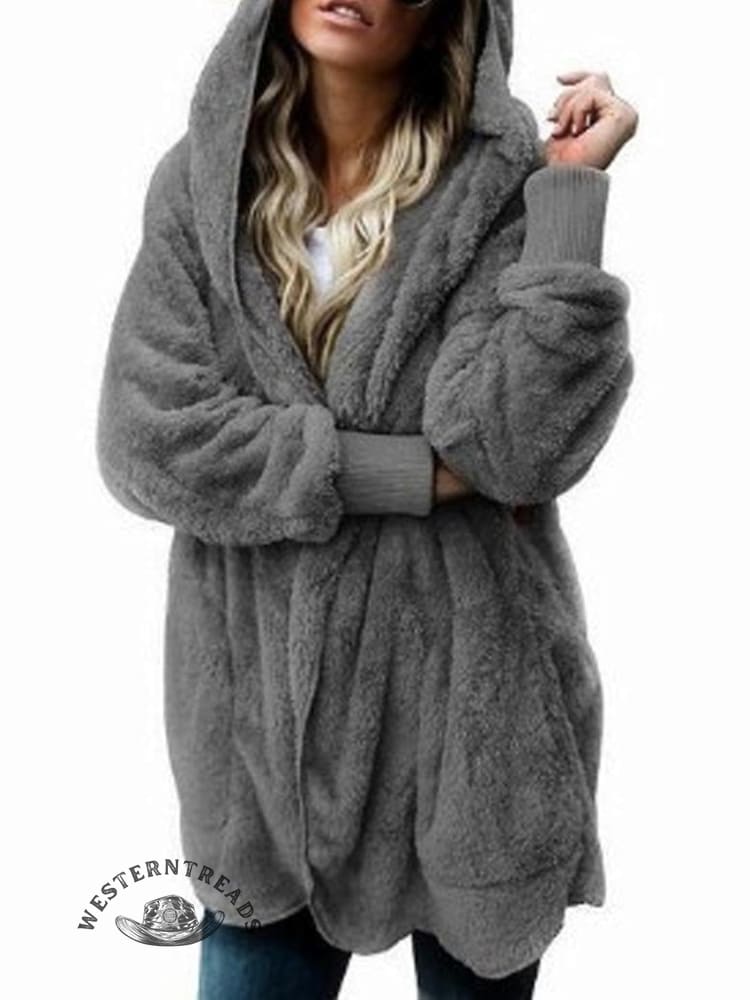 Autumn and Winter Solid Color Warm Top Medium Long Coat