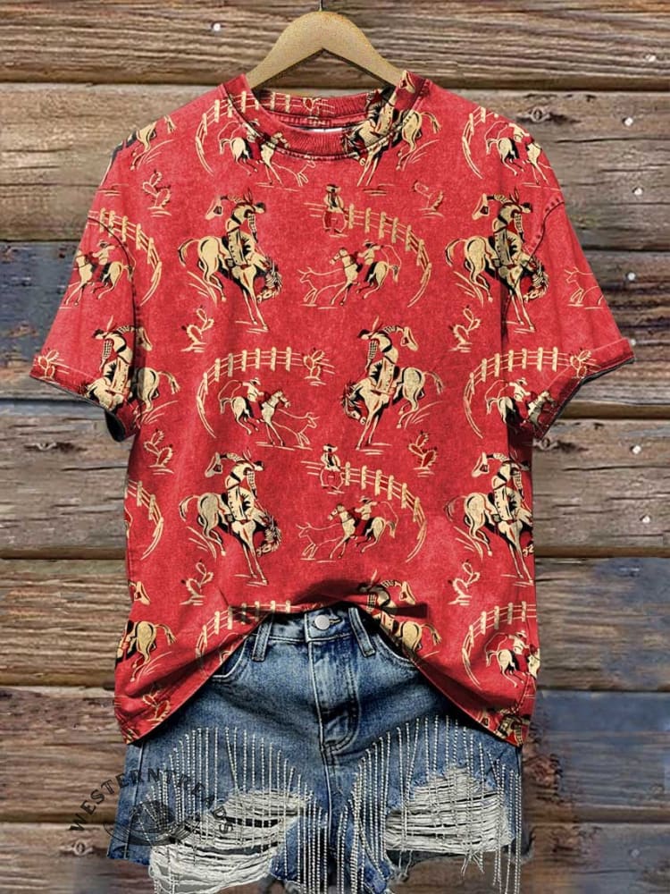 Red Rodeo Print T-shirt
