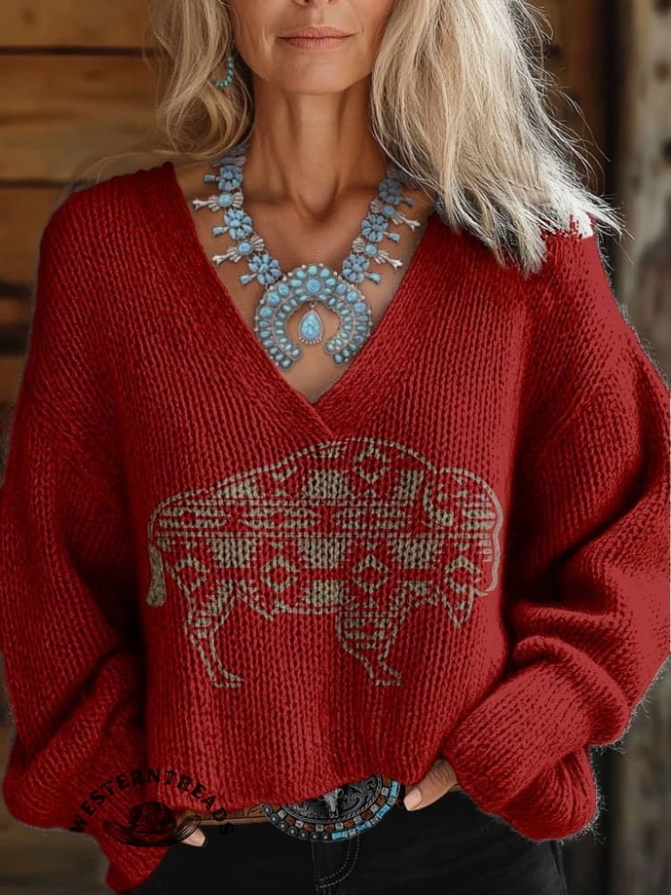 🔥Hot Sale🔥Women's Vintage buffalo Print Casual Sweatshirt