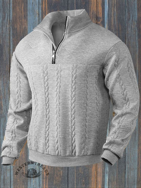Retro casual stand collar zipper pullover loose sweatshirt