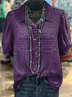 Women's Western Boots Pattern Print Casual Cotton Shirt