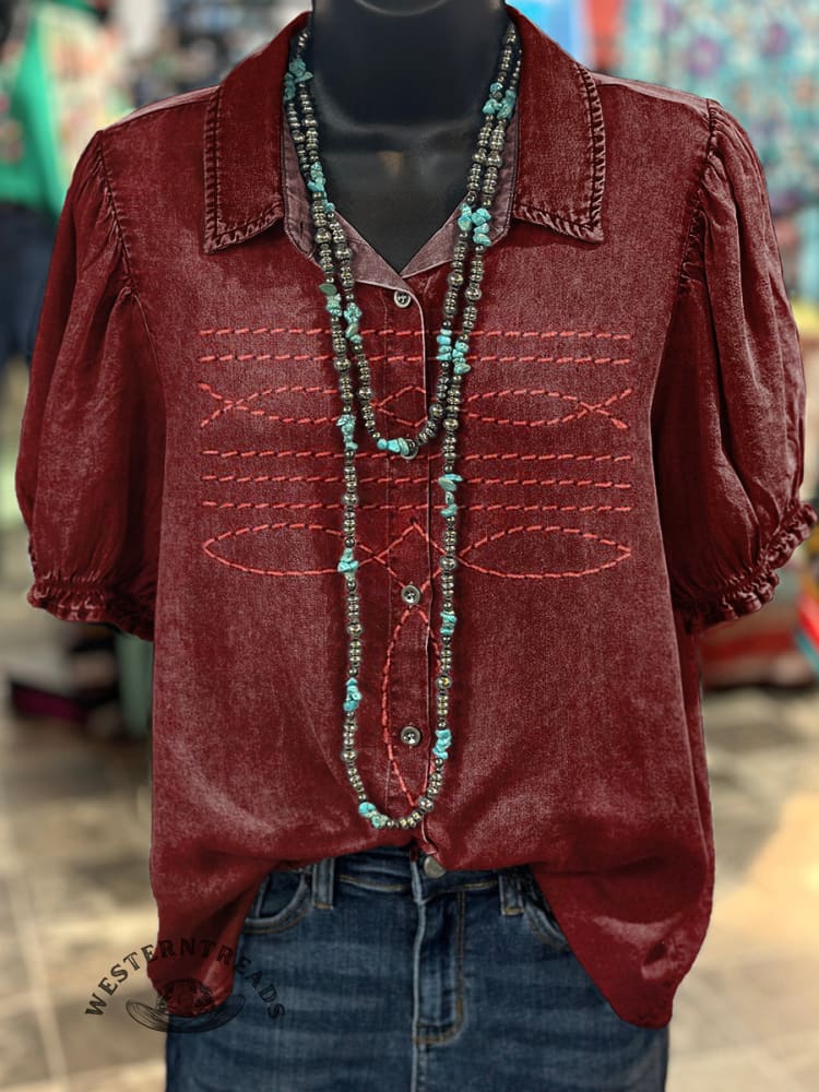 Women's Western Boots Pattern Print Casual Cotton Shirt