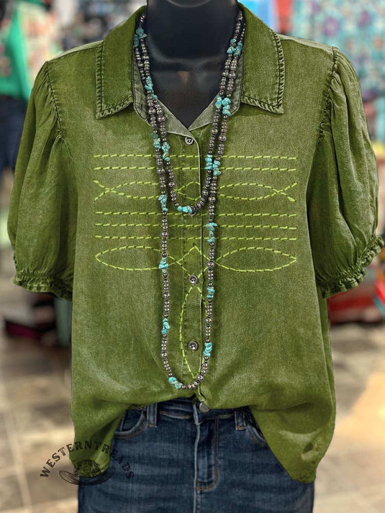 Women's Western Boots Pattern Print Casual Cotton Shirt