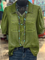 Women's Western Boots Pattern Print Casual Cotton Shirt