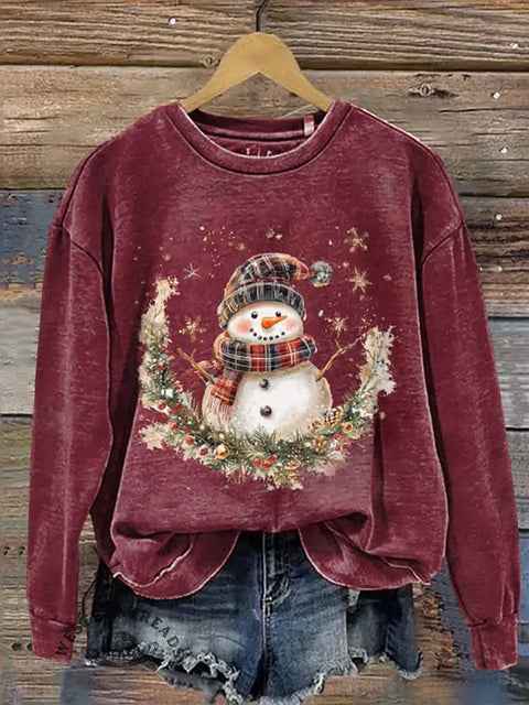 Retro Snowman Casual Cotton Sweatshirt