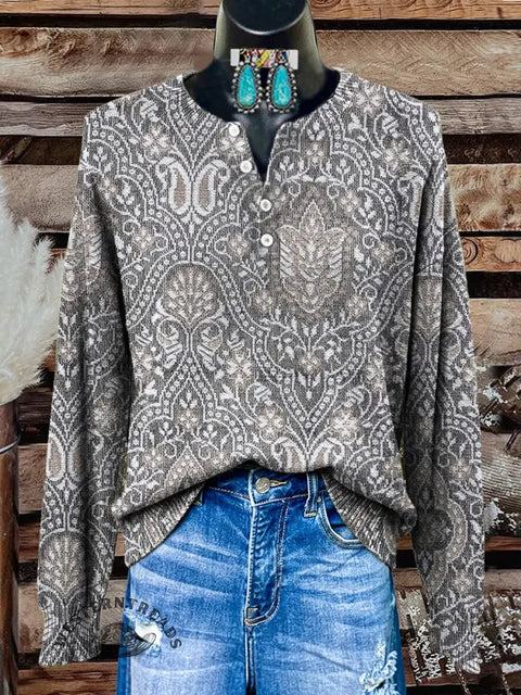 Retro Flower Print Buttoned Cardigan Sweater