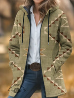 Aztec Print Unisex Plush Thick Long-Sleeved Cardigan Coat