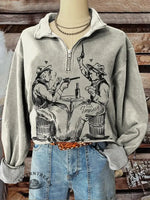 Women's Western Art Print Zip Sweater