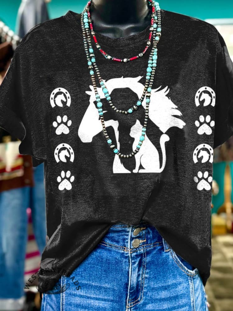 Horse Art Print Casual T-shirt
