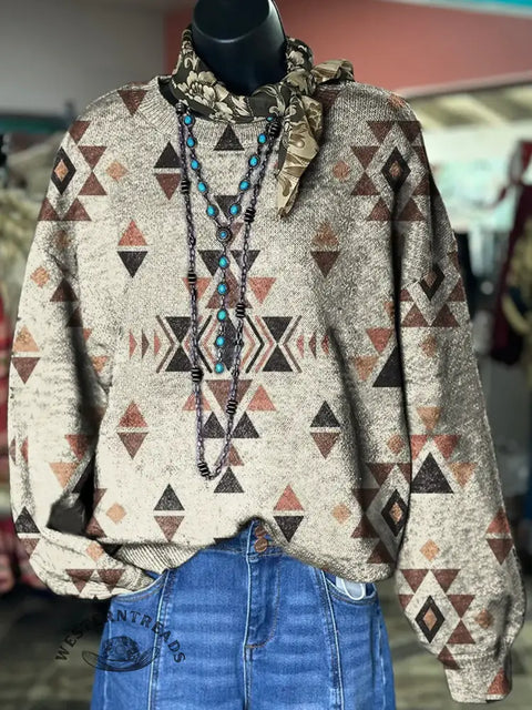 Women's Aztec Art Print Casual Sweater