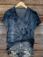 Vintage Floral Art Print V-neck T-shirt