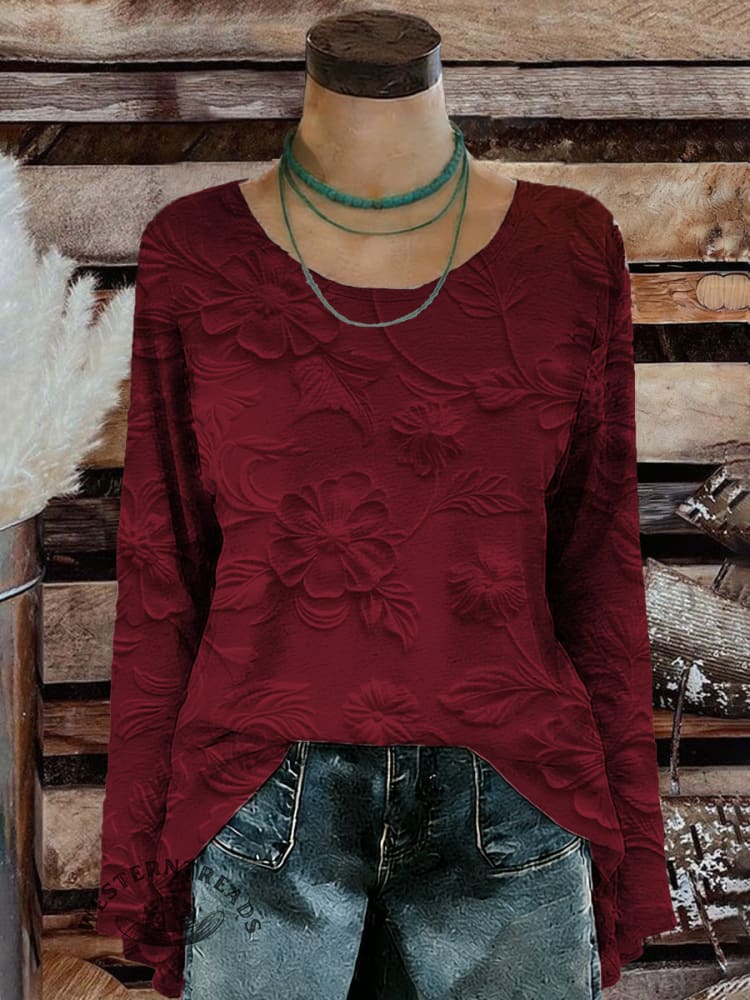 Women's Vintage Floral Art Print Casual Long Sleeve T-shirt