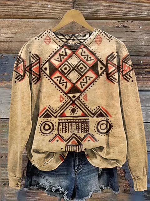 Retro Aztec Casual Cotton Sweatshirt