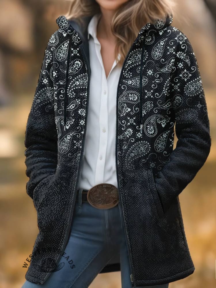 Paisley Print Unisex Plush Thick Long-sleeved Cardigan Coat