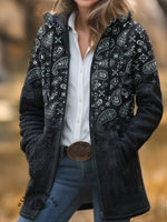 Paisley Print Unisex Plush Thick Long-sleeved Cardigan Coat
