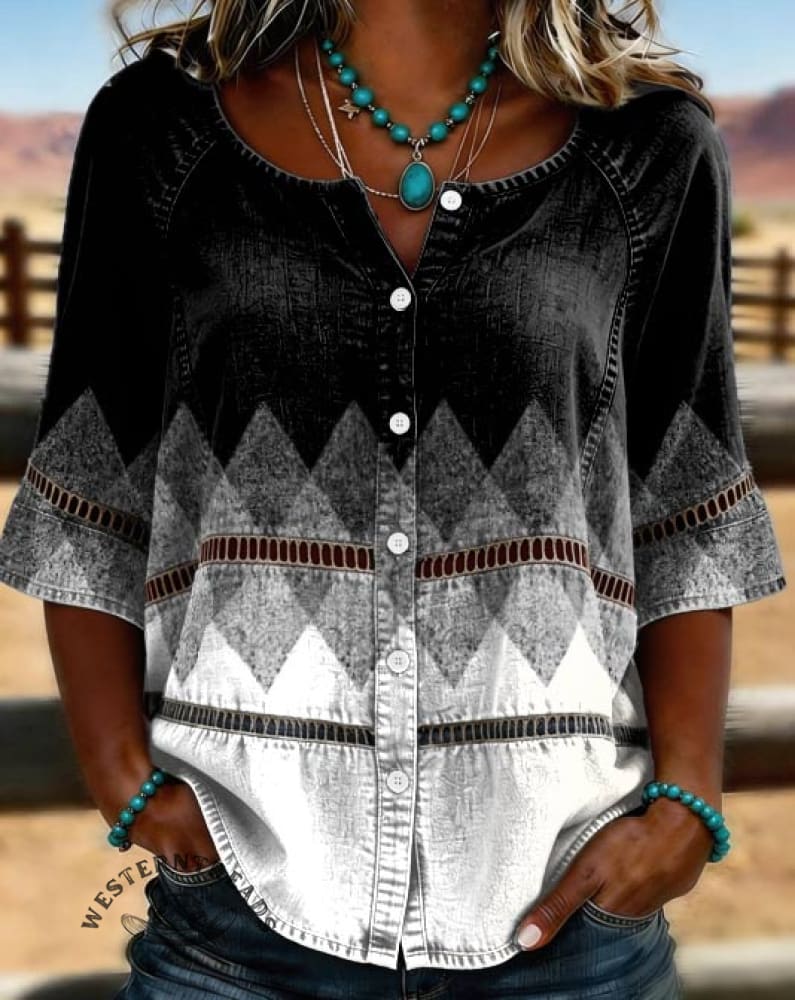 Women's Gradient Color Print Casual Hollow-out Top