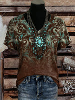 Vintage Art Print Casaul Short Sleeve T-shirt