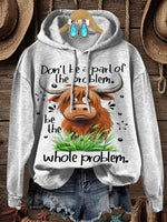 Funny Western Cow Art Print Cotton Casual Hoodie Sweatshirt