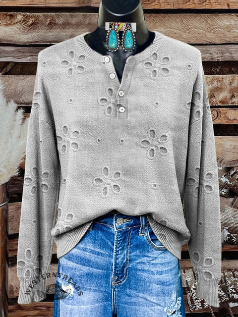 Floral Pattern Art Print Buttoned Cardigan Sweater