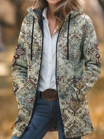 Vintage Print Unisex Plush Thick Long-sleeved Cardigan Coat