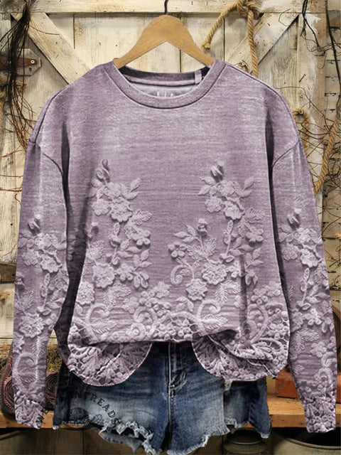 Floral Art Print Casual Cotton Sweatshirt