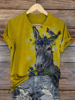 Retro Donkey Art Print Casual T-shirt