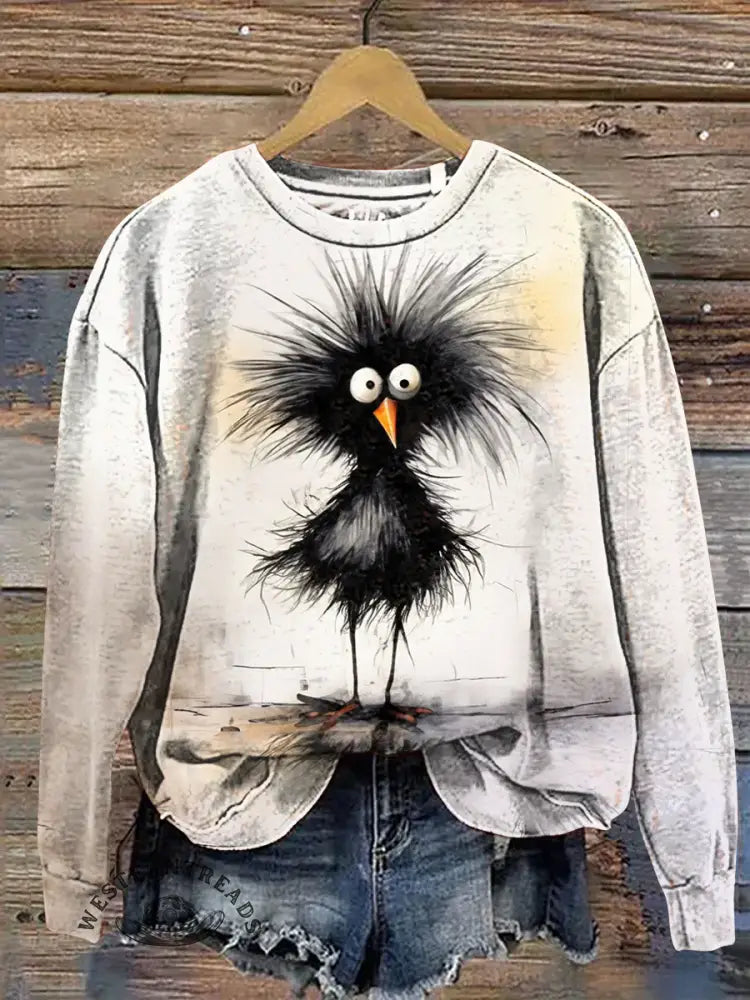 Vintage Chicken Art Prints Casual Cotton Sweatshirt