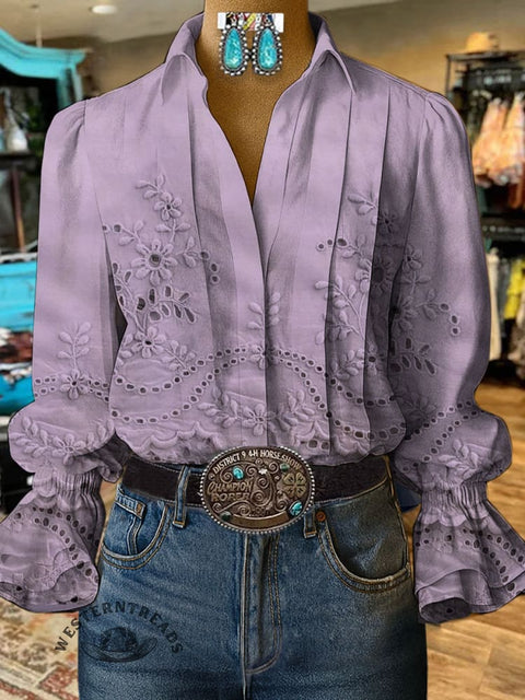 Women's Retro Classic Floral Prints Casual Cotton And Linen Shirt