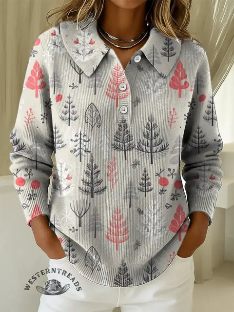 Women's Christmas Tree Print Peter Pan Collar Sweater