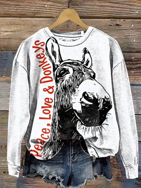 Donkey Art Print Casual Cotton Sweatshirt