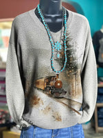 Christmas Art Print Casual V-Neck Sweater