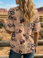 Women's Retro Floral Art Puff Sleeve Casual Shirt