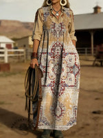 Women's Vintage Ethnic Flowers Print Casual Denim Dress