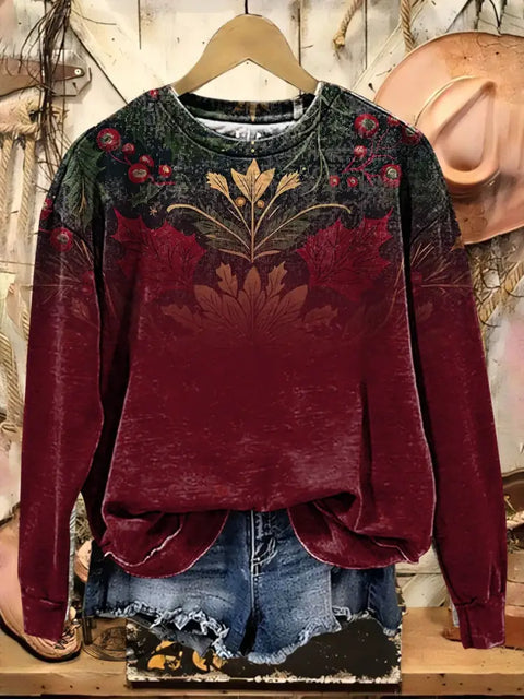 Retro Floral Art Casual Cotton Sweatshirt