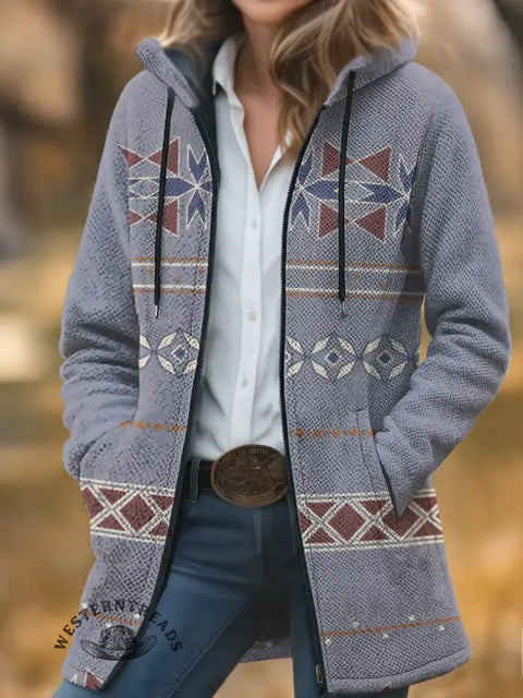 Aztec Unisex Plush Thick Long-Sleeved Cardigan Coat