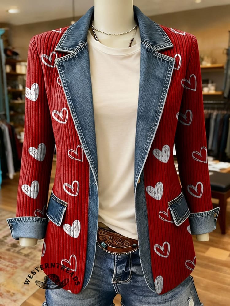 Valentine's Day Heart Pattern Casual Cotton Sweatshirt