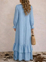 Light Blue Boho Cascade Ruffle Maxi Dres
