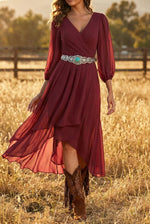 Women's V-neck Long-sleeved Dress