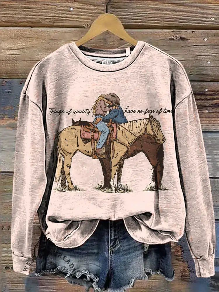 Valentine Horse Art Print Casual Cotton Sweatshirt