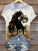 Horse Art Print Casual T-shirt