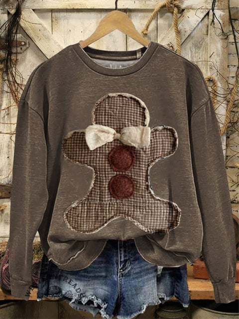 Christmas Art Print Casual Cotton Sweatshirt