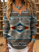 Aztec Art Print Buttoned Cardigan Sweater