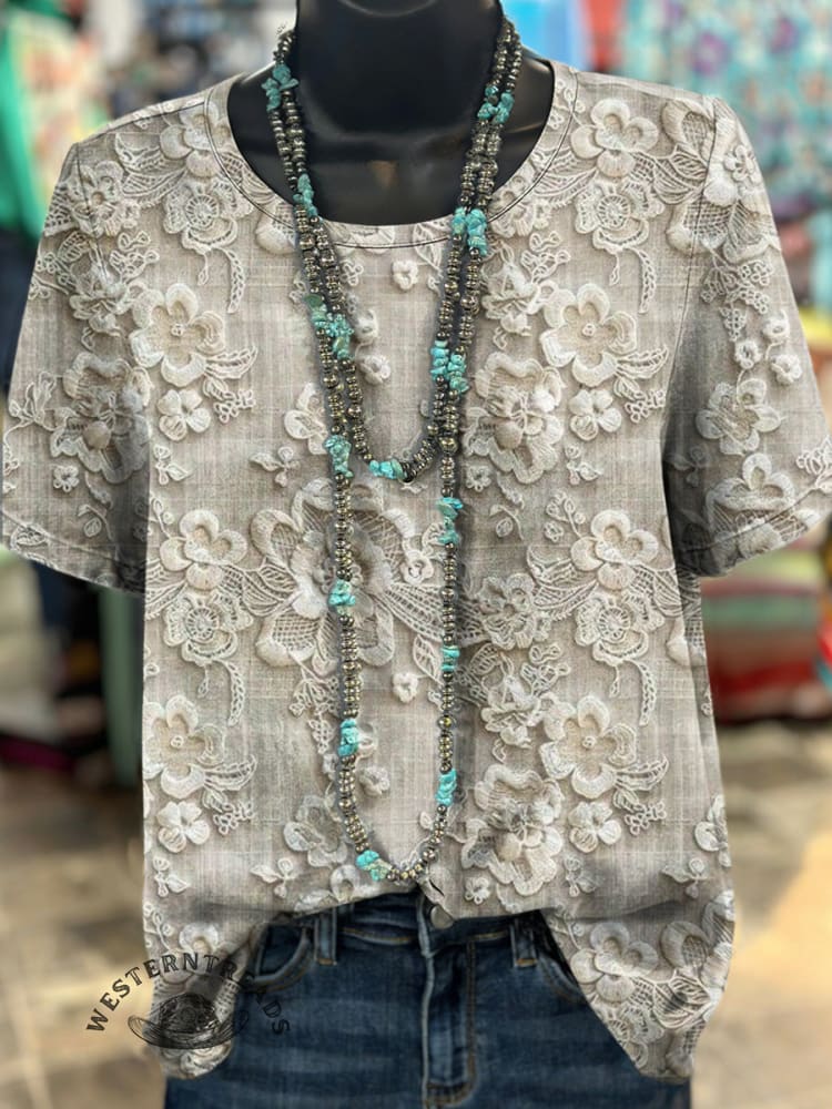 Vintage Art Print Casual T-shirt