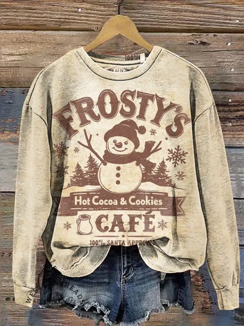 Retro Snowman Print Casual Cotton Sweatshirt