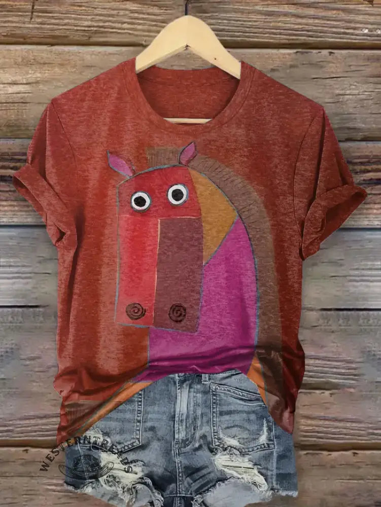 Vintage Funny Cow Western Art Print T-shirt