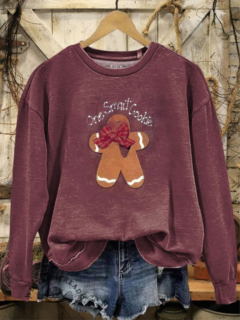 Christmas Art Print Casual Cotton Sweatshirt
