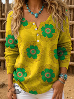 Retro Floral Pattern Print Buttoned Cardigan Sweater