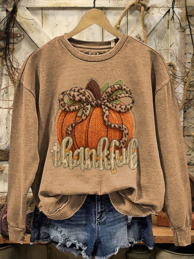 Vintage Pumpkin Print Casual Sweatshirt